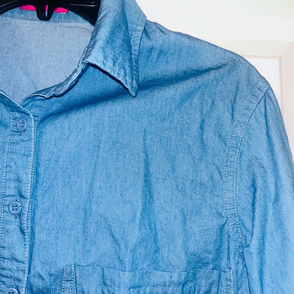 MDRN Blue Denim Long Sleeve Button Up Top Shirt XS Country Modern Cropped - Picture 4 of 4